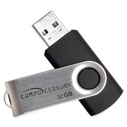 Compucessory Flash Drive, 32GB, No Password Protectn, Black/Silver