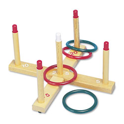 Champion Ring Toss Set, Plastic/Wood, Assorted Colors, 4 Rings/5 Pegs/Set (CSIQS1)