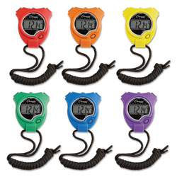 Champion Water-Resistant Stopwatches, 1/100 Second, Assorted Colors, 6/Set