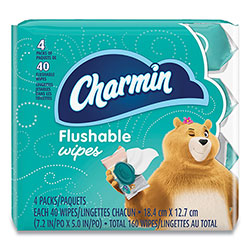 Charmin Flushable Wipes, 5 x 7.2, Unscented, 40 Wipes/Tub, 4 Tubs/Pack