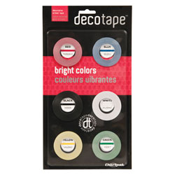 Chartpak/Pickett Deco Bright Decorative Tape, 0.13" x 27 ft, Assorted Colors, 6/Box