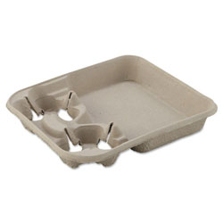 Chinet Strongholder Molded Fiber Cup Tray, 8-22oz, Two Cups, 400/carton