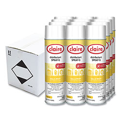 Claire Spray Q Disinfectant, Lemon Scent, 17 oz Aerosol Spray, Dozen