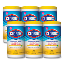 Clorox Disinfecting Wipes, 7 x 7 3/4, Crisp Lemon, 75/Canister, 6 Canisters/Carton