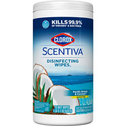 Clorox Scentiva Bleach-Free Disinfecting Wipes - Ready-To-Use Wipe - Pacific Breeze & Coconut Scent - 75 / Tub