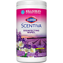 Clorox Scentiva Bleach-Free Disinfecting Wipes - Ready-To-Use Wipe - Tuscan Lavender & Jasmine Scent - 70 / Tub - White