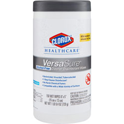 Clorox VersaSure Cleaner Disinfectant Wipes, 1-Ply, 6 3/4 in x 8 in, White, 150/Can, 6 Can/CT