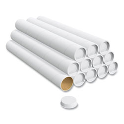 Coastwide Professional™ Mailing Tube with Caps, 24 in Long, 3 in Diameter, White, 12/Box