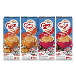 Coffee-Mate® Liquid Coffee Creamer, Peppermint Mocha/Pumpkin Spice, 0.38oz Mini Cups, 50/PK, 4 PK/CT