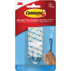 Command® Adhesive Hanging Hook, Large, Holds 4lbs., Clear