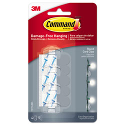 Command® Cord Clip, Round, with Adhesive, 0.75 inw, Clear, 4/Pack