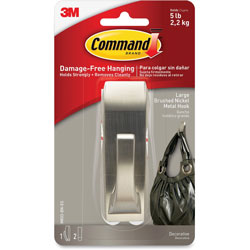 Command® Damage-Free Nickel Metal Hook, Large, Nickel