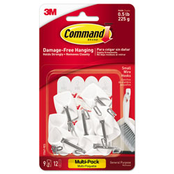 Command® General Purpose Wire Hooks Multi-Pack, Small, 0.5 lb Cap, White, 9 Hooks and 12 Strips/Pack