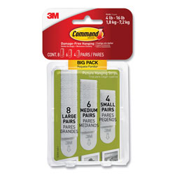 Command® Picture Hanging Strips Big Pack, Removable, (4) Small, (6) Medium, (8) Large, White, 18 Pairs/Pack