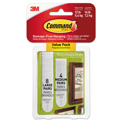 Command® Picture Hanging Strips, Value Pack, Removable, (8) Large 0.63 x 3.63 Pairs, (4) Medium 0.5 x 2.75 Pairs, White