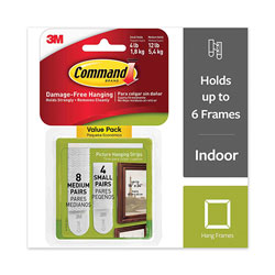 Command® Picture Hanging Strips, Value Pack, Removable, (4) Small 0.63 x 1.81 and (8) Medium 0.75 x 2.75, White, 12 Pairs/Pack