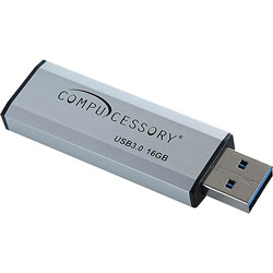 Compucessory Flash Drive, USB 3.0, 16GB, 2-1/10 inWx3/4 inLx1/4 inH, Silver