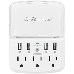 Compucessory Wall Surge Protector, 540-Joule, 3-3/4 inWx5 inLx2 inH, White