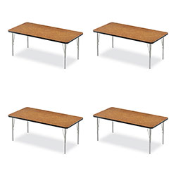 Correll® Adjustable Activity Table, Rectangular, 60 in x 30 in x 19 in to 29 in, Med Oak Top, Black Legs, 4/Pallet