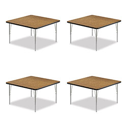 Correll® Adjustable Activity Tables, Square, 48 in x 48 in x 19 in to 29 in, Medium Oak Top, Silver Legs, 4/Pallet