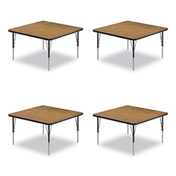 Correll® Adjustable Activity Tables, Square, 48 in x 48 in x 19 in to 29 in, Medium Oak Top, Black Legs, 4/Pallet