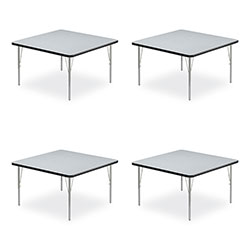 Correll® Adjustable Activity Tables, Square, 48 in x 48 in x 19 in to 29 in, Gray Top, Silver Legs, 4/Pallet
