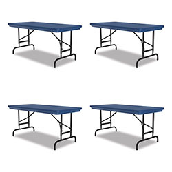 Correll® Adjustable Folding Table, Rectangular, 48 in x 24 in x 22 in to 32 in, Blue Top, Black Legs, 4/Pallet