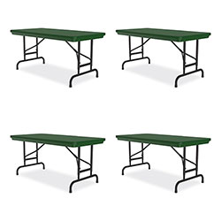 Correll® Adjustable Folding Table, Rectangular, 48 in x 24 in x 22 in to 32 in, Green Top, Black Legs, 4/Pallet
