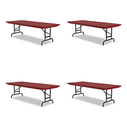 Correll® Adjustable Folding Tables, Rectangular, 60 in x 30 in x 22 in to 32 in, Red Top, Black Legs, 4/Pallet