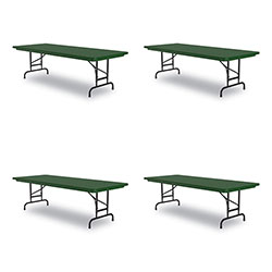 Correll® Adjustable Folding Tables, Rectangular, 60 in x 30 in x 22 in to 32 in, Green Top, Black Legs, 4/Pallet