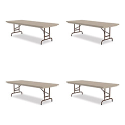Correll® Adjustable Folding Tables, Rectangular, 72 in x 30 in x 22 in to 32 in, Mocha Top, Brown Legs, 4/Pallet