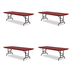 Correll® Adjustable Folding Tables, Rectangular, 72 in x 30 in x 22 in to 32 in, Red Top, Black Base, 4/Pallet