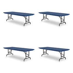 Correll® Adjustable Folding Tables, Rectangular, 72 in x 30 in x 22 in to 32 in, Blue Top, Black Legs, 4/Pallet