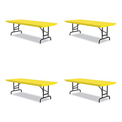 Correll® Adjustable Folding Tables, Rectangular, 72 in x 30 in x 22 in to 32 in, Yellow Top, Black Legs, 4/Pallet
