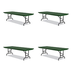 Correll® Adjustable Folding Tables, Rectangular, 72 in x 30 in x 22 in to 32 in, Green Top, Black Base, 4/Pallet