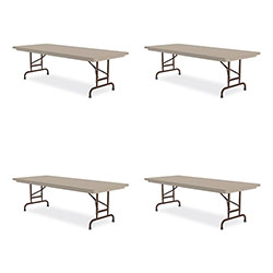 Correll® Adjustable Folding Tables, Rectangular, 96 in x 30 in x 22 in to 32 in, Mocha Top, Brown Legs, 4/Pallet