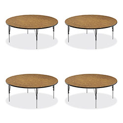 Correll® Height Adjustable Activity Tables, Round, 60 in x 19 in to 29 in, Medium Oak Top, Black Legs, 4/Pallet