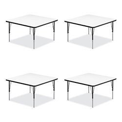 Correll® Markerboard Activity Tables, Square, 48 in x 48 in x 19 in to 29 in, White Top, Black Legs, 4/Pallet