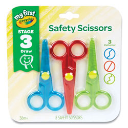 Crayola My First Crayola Safety Scissors, Rounded Tip, Assorted Straight Handles, 3/Pack