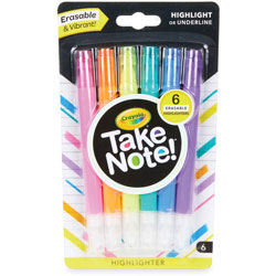Crayola Take Note Erasable Highlighters, Chisel Marker Point Style, Assorted, 6/Pack