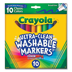 Crayola Ultra-Clean Washable Markers, Broad Bullet Tip, Assorted Colors, 10/Pack
