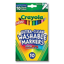 Crayola Ultra-Clean Washable Markers, Fine Line Precision Bullet Tip, Assorted Colors, 10/Box