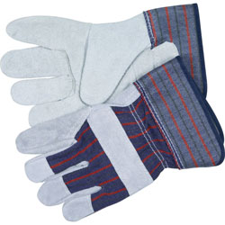 Crews Split Leather Palm Gloves, Medium, Gray, Pair