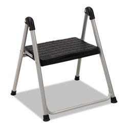 Cosco Folding Step Stool, 1-Step, 200 lb Capacity, 9.9 in Working Height, Platinum/Black