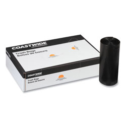 Coastwide Professional™ High-Density Can Liners, 12 to 16 gal, 0.31 mil, 24 in x 33 in, Black, 50 Bags/Roll, 20 Rolls/Carton
