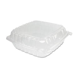 Dart ClearSeal Plastic Hinged Container, Large, 9x9-1/2x3, Clear, 100/Bag