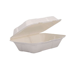 Dart Compostable Fiber Hinged Containers, ProPlanet Seal, 6.34 x 9.06 x 1.97, Ivory, Molded Fiber, 200/Carton