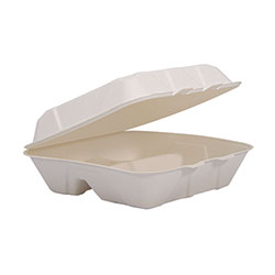 Dart Compostable Fiber Hinged Trays, ProPlanet Seal, 3-Compartment, 9.25 x 9.45 x 2.17, Ivory, Molded Fiber, 200/Carton