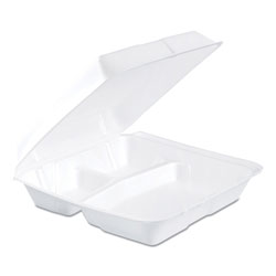 Dart Foam Container, Hinged Lid, 3-Comp, 9 1/2 x 9 1/4 x 3, 200/Carton (DRC95HT3R)
