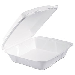 Dart Foam Hinged Lid Containers, 9.375 x 9.375 x 3, White, 200/Carton